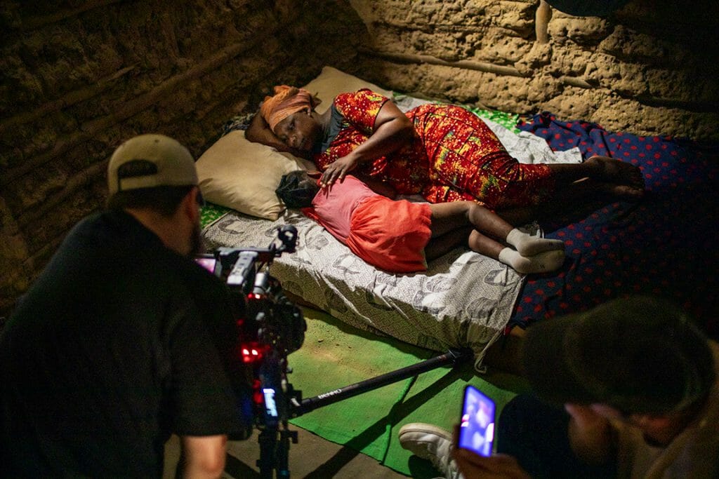 Behind the scenes of the production of 'Love Prevails' film shoot featuring mother Mariana and daughter Ramata Abubakari, 8 years old, female, UCL, After, Assim Praso, Ghana. September 2019. Operation Smile Photo - Zute Lightfoot